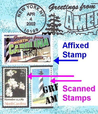 Close up of scanned stamps
